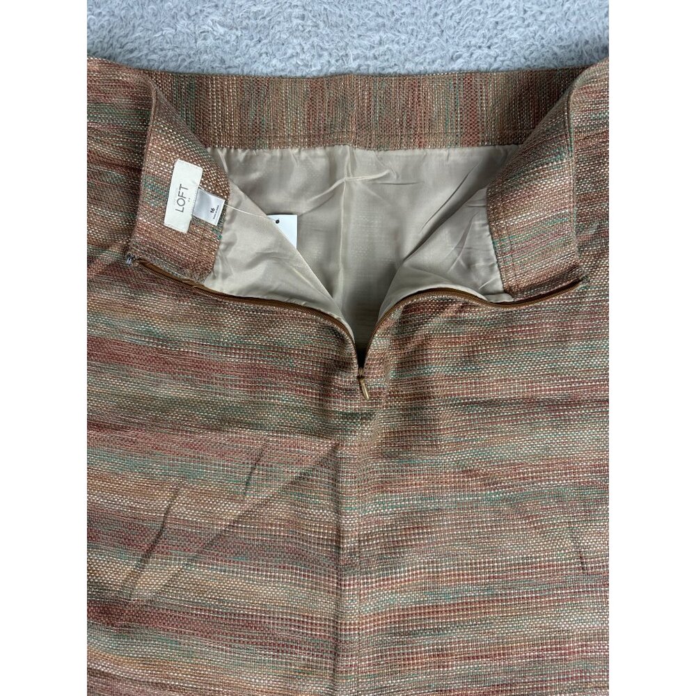 Ann Taylor Loft Womens Woven Mini Skirt Sz 14 Brown Multi-Color Side Zipper NWT - Picture 2 of 12